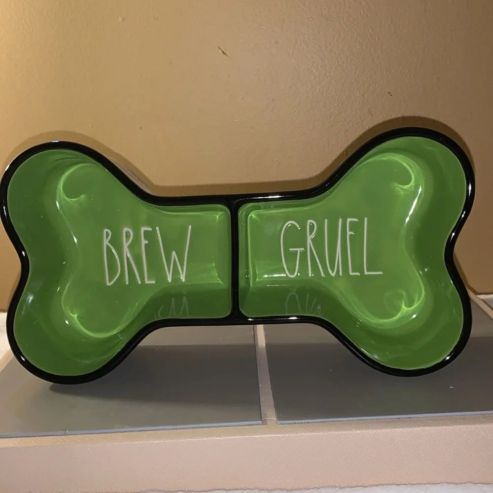 🎃👻 RAE DUNN Black / Green Brew and Gruel Pet Bowl NIB